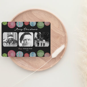 Moderne Weihnachtskarte   Ornament Dreifach-Foto Feiertagskarte