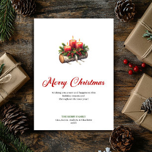 Moderne Weihnachtskerzen hölzerner Log-Gruß Feiertagskarte