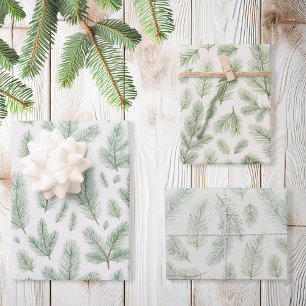 Moderne Weihnachtskiefernseher-Blätter Geschenkpapier Set