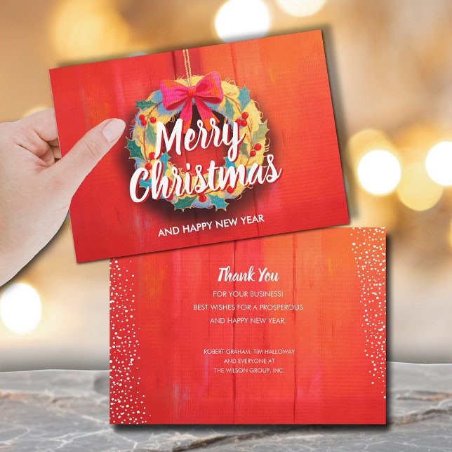 Moderne Weihnachtskranz-Geschäfte Feiertagskarte (Modern wreath Merry Christmas business holiday greeting cards, PRINTED and/or INSTANT DOWNLOAD)