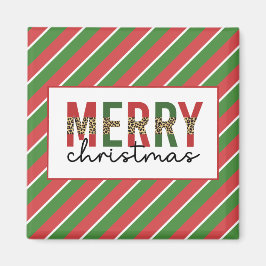Moderne Weihnachtsleopard drucken Rote Grüne Strei Magnet