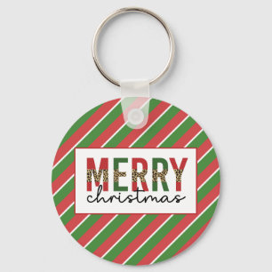 Moderne Weihnachtsleopard drucken Rote Grüne Strei Schlüsselanhänger
