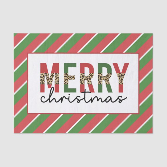 Moderne Weihnachtsleopard drucken Rote Grüne Strei Seidenpapier (Vorderseite)