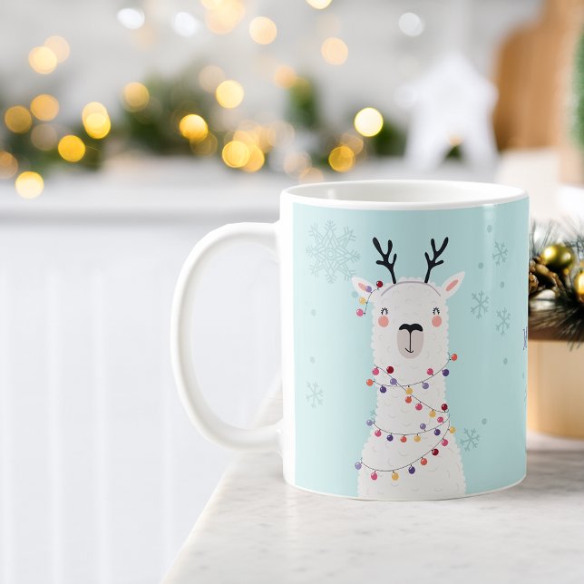 Moderne Weihnachtsleuchten Lama Name Kaffeetasse (Modern Festive Christmas Lights Llama Name Coffee Mug)