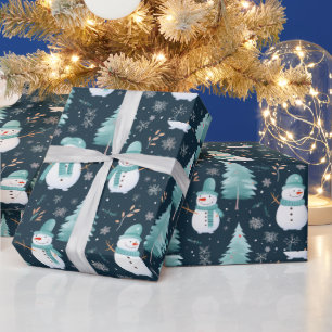 Moderne Weihnachtsmänner Schneemänner Schneeflocke Geschenkpapier