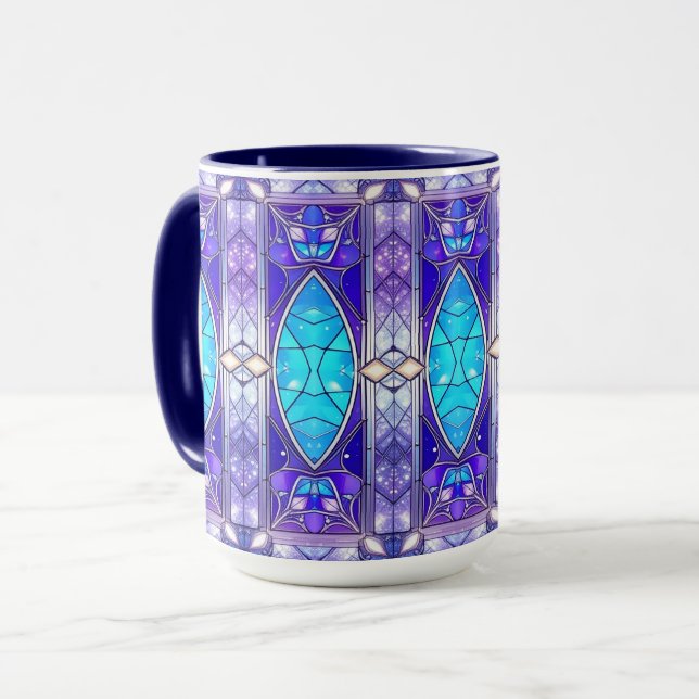 Moderne Weihnachtsmug mit Buntglas Tasse (Vorderseite Links)