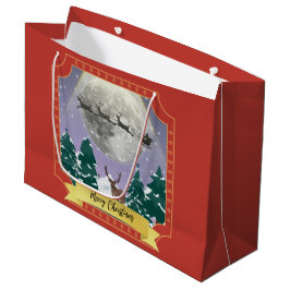 Moderne Weihnachtsnachtsnacht mit Santa Reindeer Große Geschenktüte