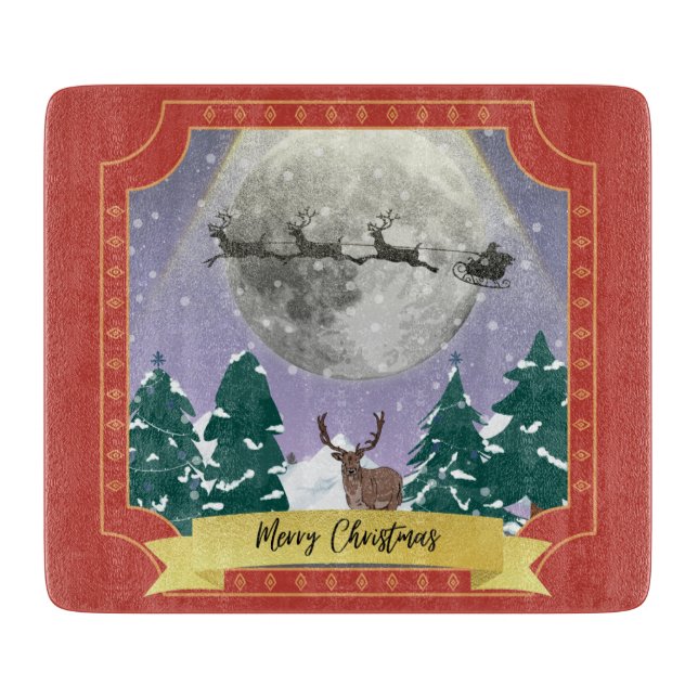 Moderne Weihnachtsnachtsnacht mit Santa Reindeer Schneidebrett (Vorderseite)
