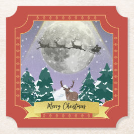 Moderne Weihnachtsnachtsnacht mit Santa Reindeer Untersetzer