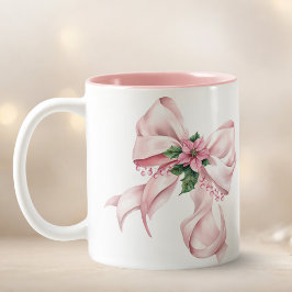 Moderne Weihnachtsname Poinsettie mit rosa Schleif Zweifarbige Tasse