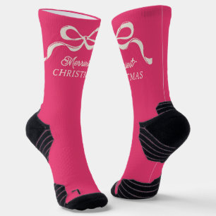 Moderne Weihnachtsrosa Bows Retro Holiday Socken