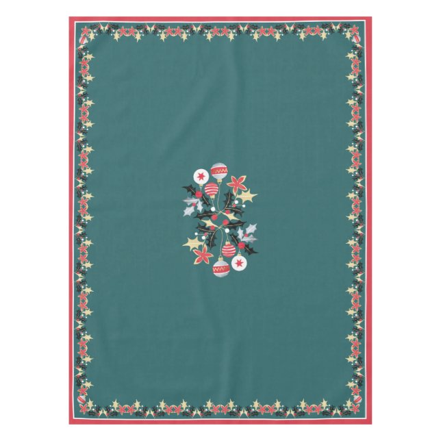 Moderne Weihnachtsrote Gold & Silberschmuck Aquama Tischdecke (Vorderseite)