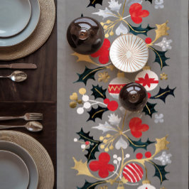 Moderne Weihnachtssaison Rot Silver & Gold Ornamen Kurzer Tischläufer