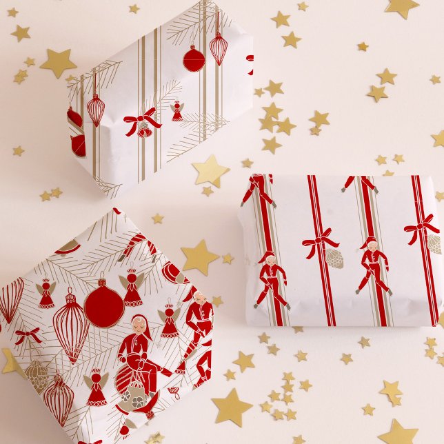 Moderne Weihnachtsschmuck Geschenkpapier Set (Wrap your presents in modern whimsically hand drawn Christmas ornaments)