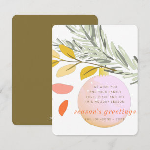 Moderne Weihnachtsschnee-Ornament auf Pinien Feiertagskarte