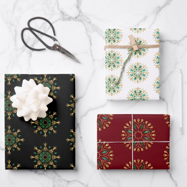 Moderne Weihnachtsschneeflocken Geschenkpapier Set (Vorderseite)