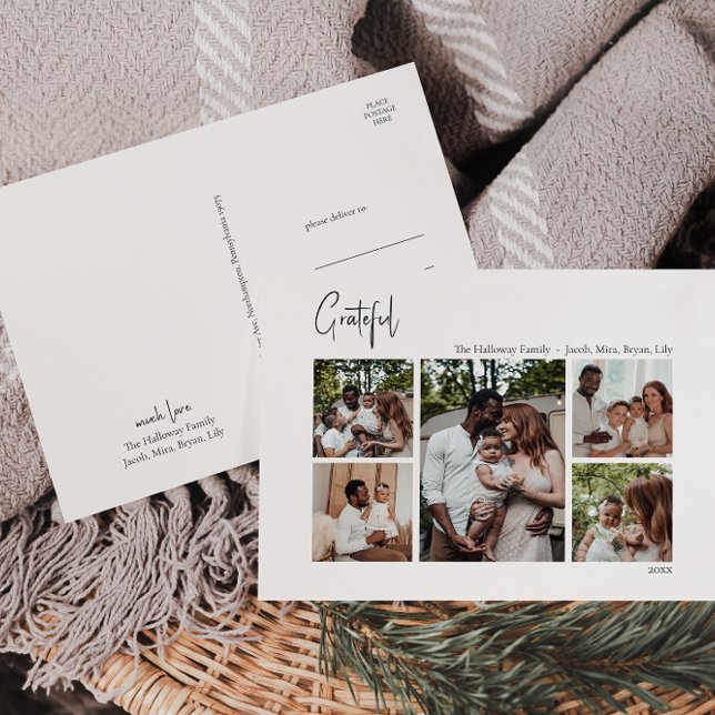 Moderne Weihnachtsschrift dankbar 5-Foto Feiertagspostkarte (Von Creator hochgeladen)