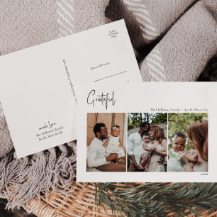 Moderne Weihnachtsschrift Dankbar Drei-Foto Feiertagspostkarte