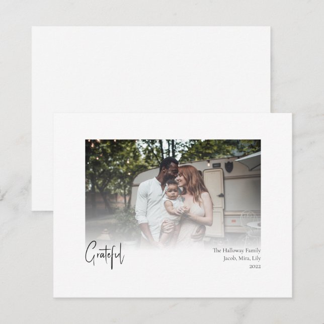 Moderne Weihnachtsschrift dankbar verblasstes Foto Feiertagskarte (Vorne/Hinten)