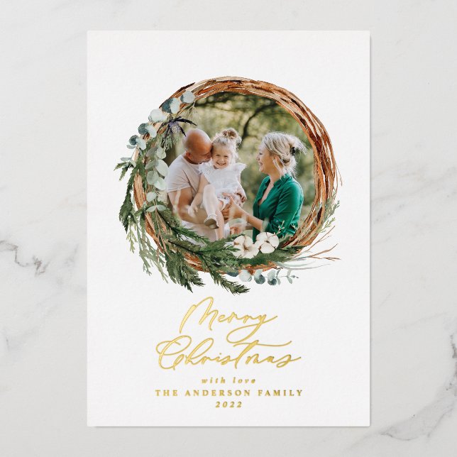 Moderne Weihnachtsschrift Folien Feiertagskarte (Vorderseite)