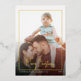 Moderne Weihnachtsschrift | Gerahmtes Foto Gold Folien Feiertagskarte