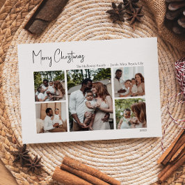 Moderne Weihnachtsschrift mit fünf Fotos Feiertagskarte