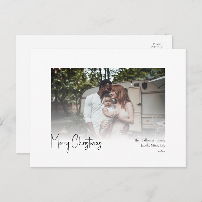 Moderne Weihnachtsschrift verblasstes Foto Urlaub  Feiertagspostkarte (Vorne/Hinten)