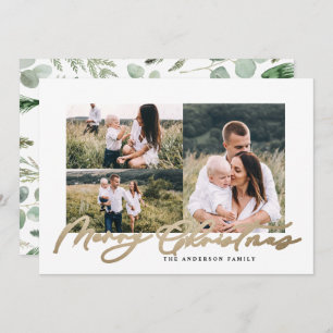 Moderne Weihnachtsskriptfamilie mit drei Fotos Feiertagskarte