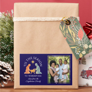 Moderne WEIHNACHTSZEIT Familienfoto Weihnachten Rechteckiger Aufkleber