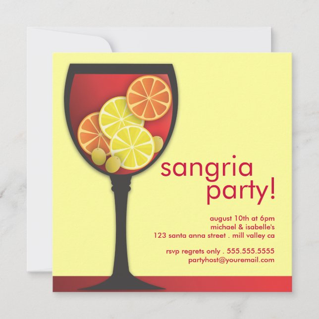 Moderne Weinglas-Sangria-Party Einladung (Vorderseite)