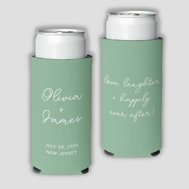 Moderne Weise-grüne Hochzeitsquote Selters Dosenkühler (Sage green wedding can coolers. Customize with names/date/location to front. Quote on reverse.)