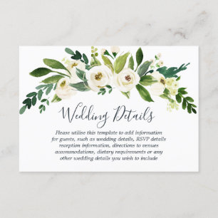 Moderne weiß-florale botanische Hochzeitsstimmung Begleitkarte