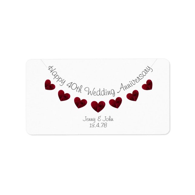 Moderne weiße 40. Ruby Wedding Anniversary-Labels Adressaufkleber (Vorne)