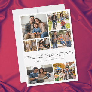 Moderne Weiße 7-Foto-Collage Feliz Navidad Feiertagskarte