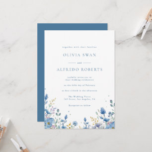 Moderne Weiße Blaue Florale Hochzeit Einladung