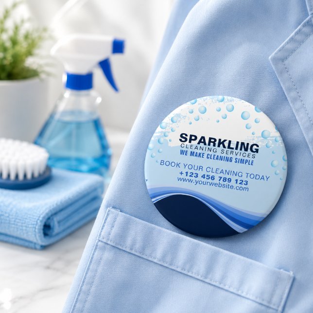 Moderne weiße blaue professionelle Reinigungsdiens Button (Von Creator hochgeladen)