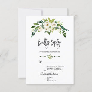 Moderne weiße blühende Blumenhandschrift RSVP Karte