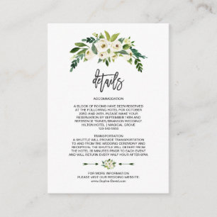Moderne weiße blühende Blumenschrift Details Begleitkarte