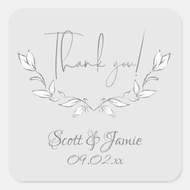 Moderne weiße Blume auf Grau Quadratischer Aufkleber (Vorderseite)