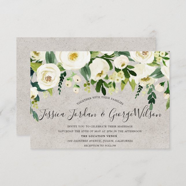 Moderne weiße Blume Elegante Einladung zur Hochzei (Vorne/Hinten)