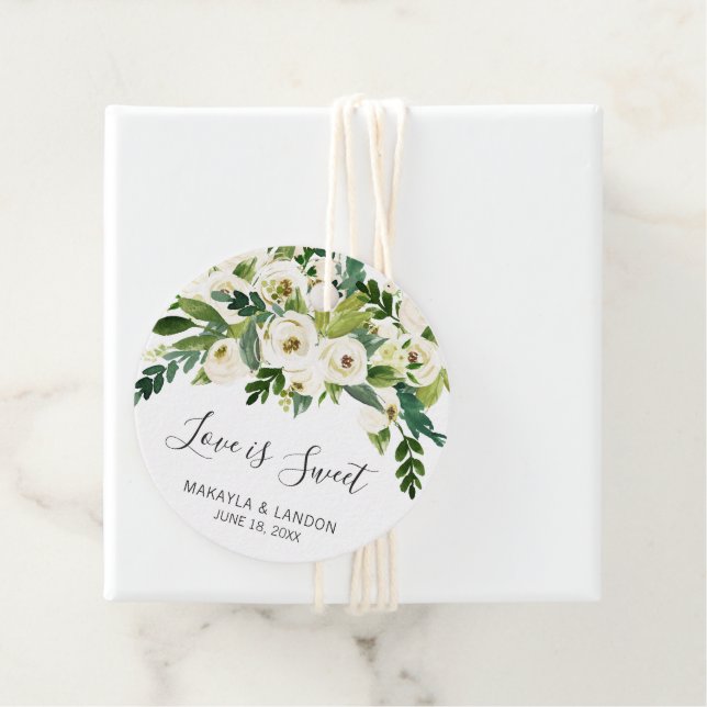 Moderne weiße Blumen Elegante Hochzeit Geschenkanhänger (Beispiel)