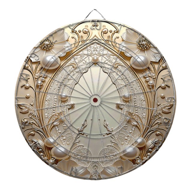 Moderne weiße Blumen Perlen Dartboard Dartscheibe (vorne)
