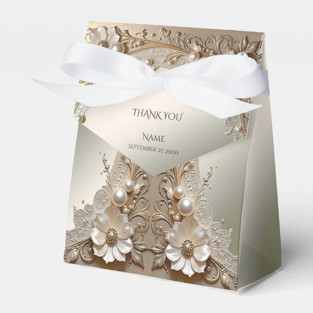 Moderne Weiße Blumen Perlen Gefallen Box Geschenkschachtel (Vorderseite)