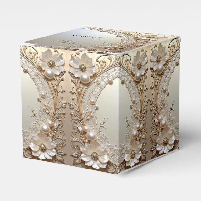 Moderne weiße Blumen Perlen Geschenkbox Geschenkschachtel (Vorderseite)