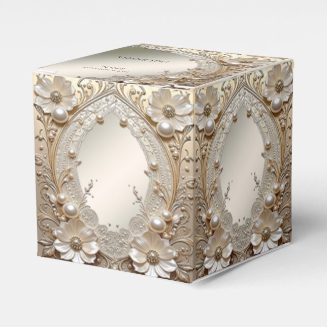 Moderne Weiße Blumen Perlen Geschenkbox Geschenkschachtel (Vorderseite)