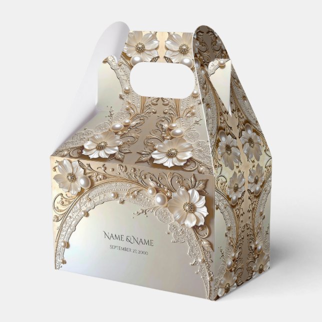 Moderne weiße Blumen Perlen Geschenkbox Geschenkschachtel (Vorderseite)