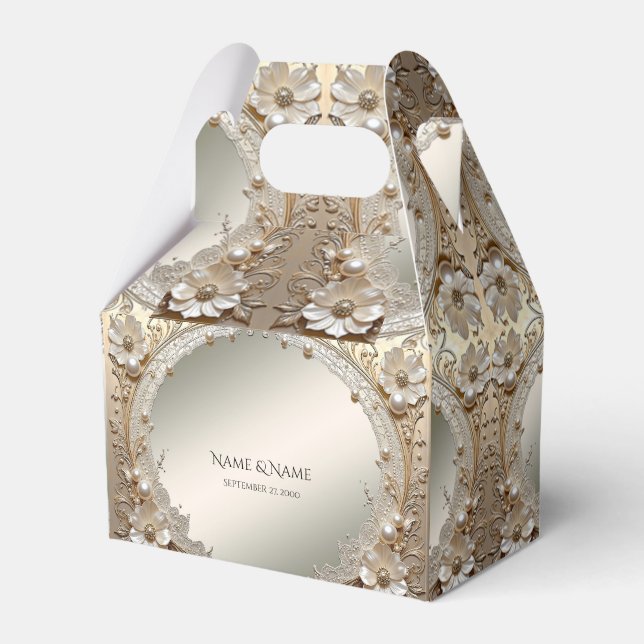 Moderne weiße Blumen Perlen Geschenkbox Geschenkschachtel (Vorderseite)
