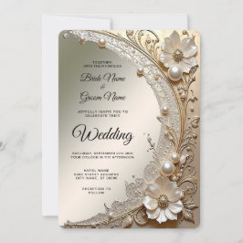 Moderne weiße Blumen Perlen Hochzeitseinladung Einladung