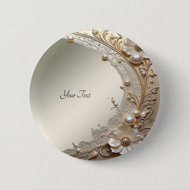 Moderne weiße Blumen Perlen Knopf Button (Vorderseite)