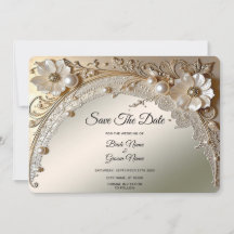 Moderne weiße Blumen Perlen Save The Date